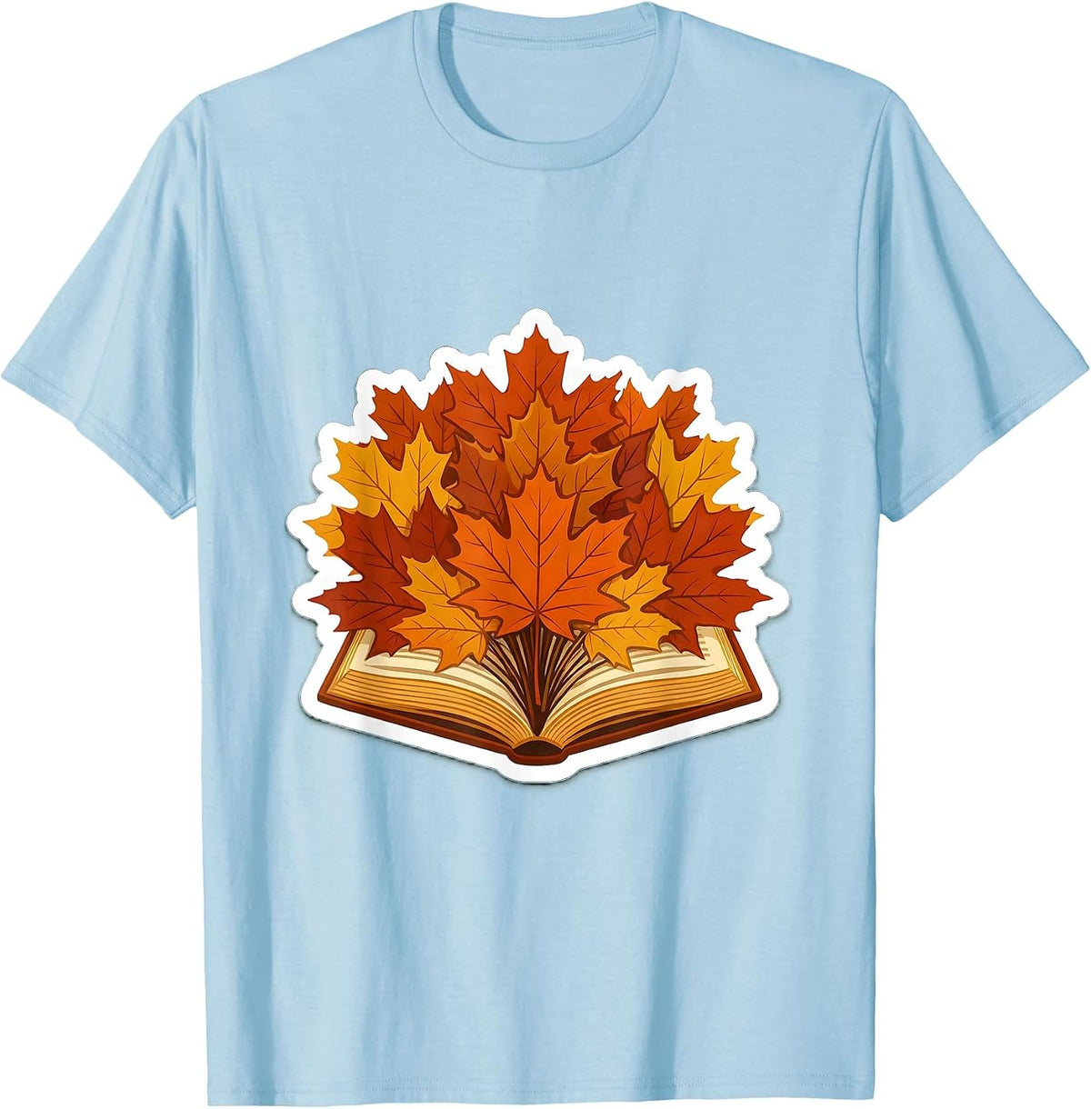 Men's Teacher Fall Open Book Maple Leaves Autumn Design T-Shirt - Baby Blue