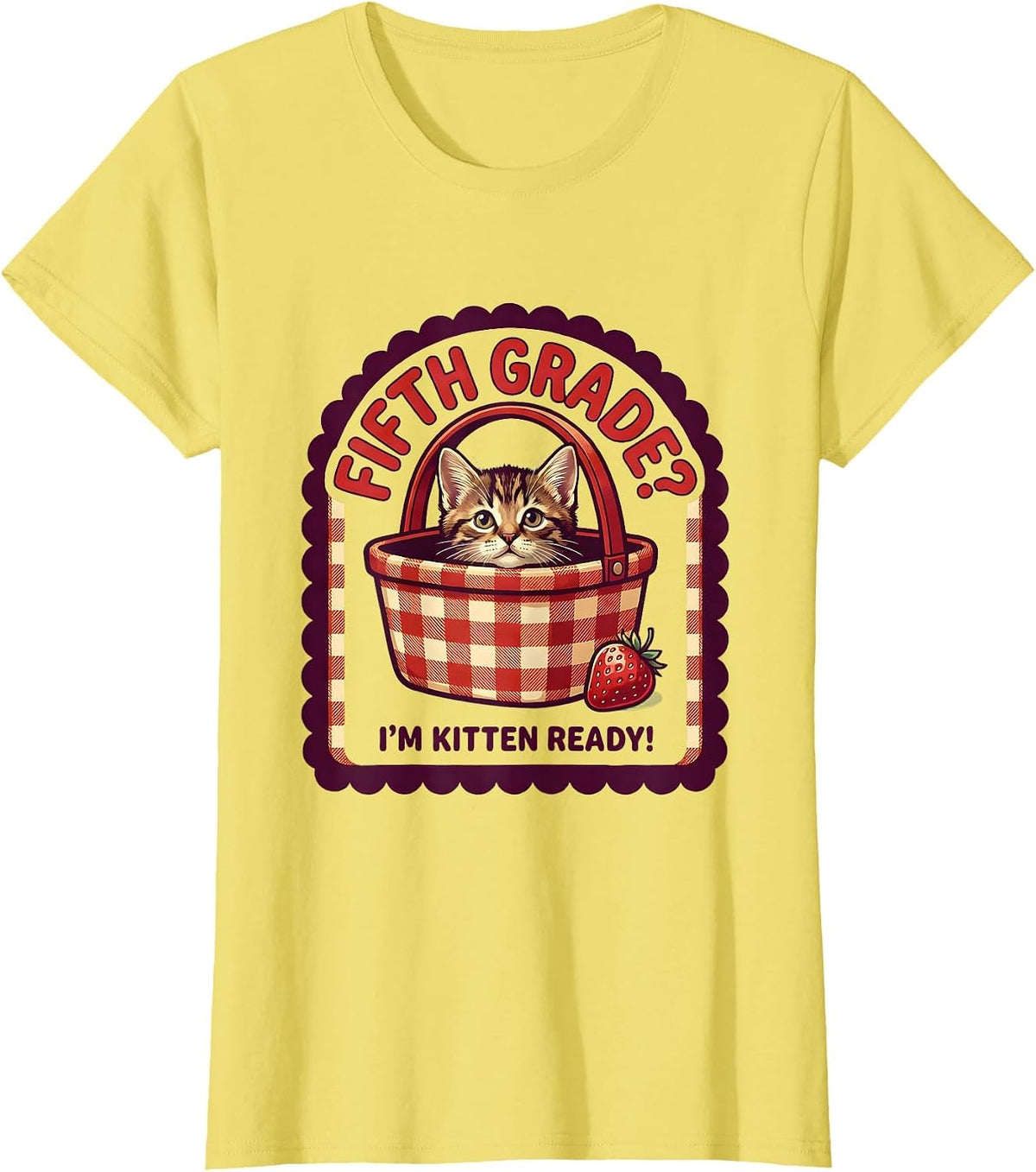 Women's Fifth Grade? I'm Kitten Ready Cute Kitten Back to School T-Shirt - Lemon Yellow