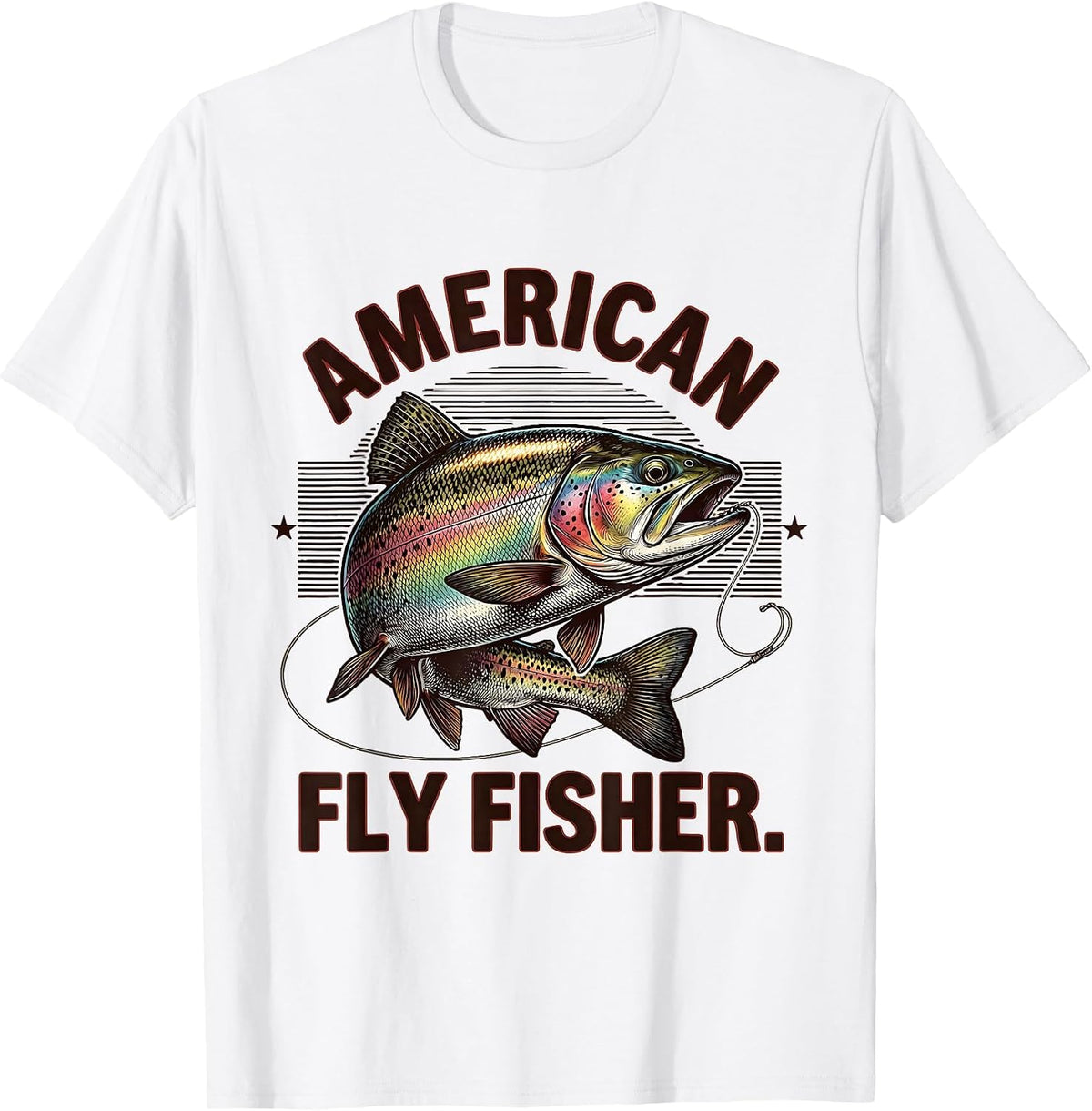 Men's American Fly Fisher Vintage Engraved Trout Patriotic Camo T-Shirt - White