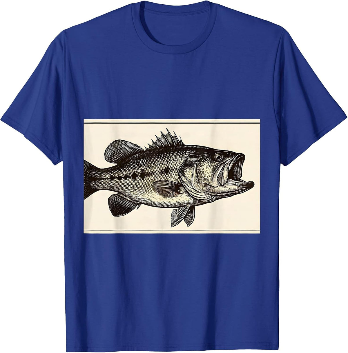 Largemouth Bass Heartbeat Pulse Line Crosshatch Fishing T-Shirt - Royal Blue