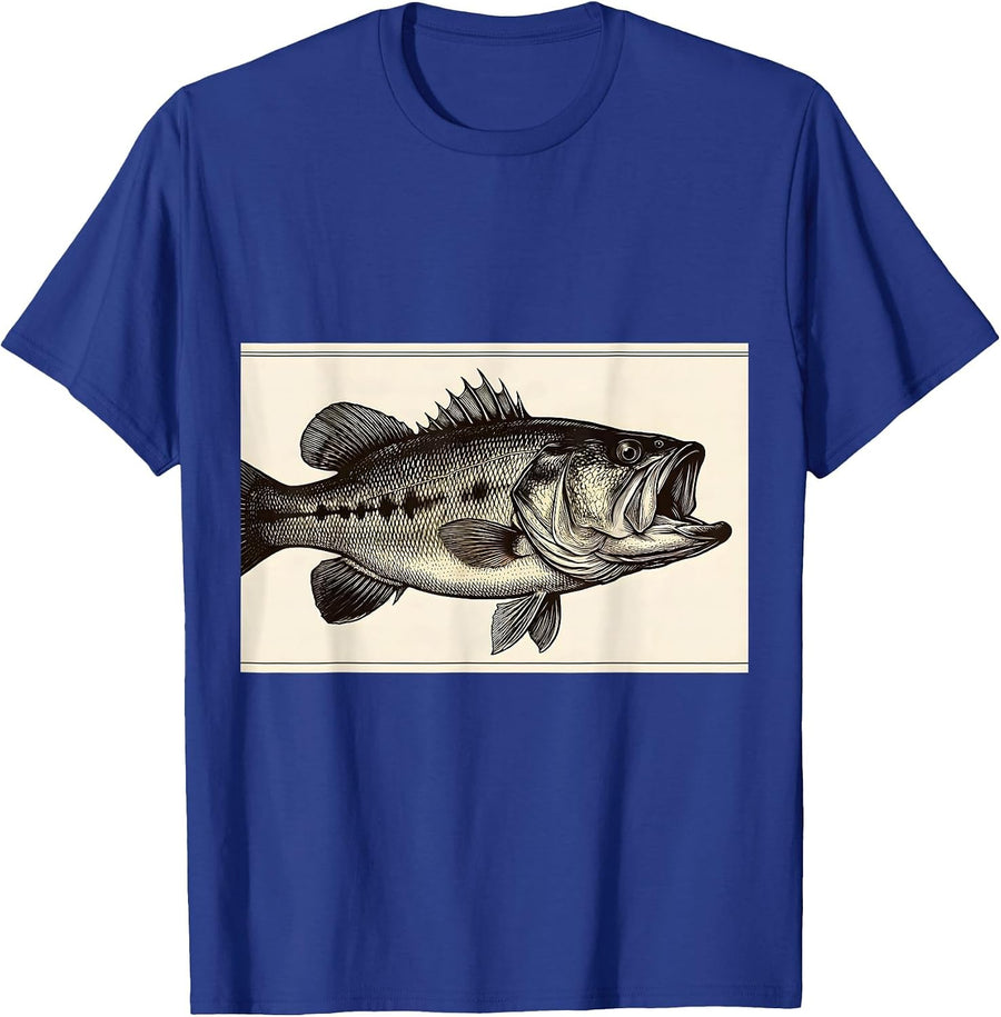 Largemouth Bass Heartbeat Pulse Line Crosshatch Fishing T-Shirt - Royal Blue