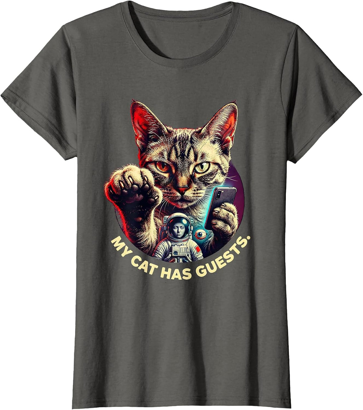 Women's My Cat Has Guests Pulp Cover Funny Cat Lover Novelty Gift T-Shirt - Asphalt Grey