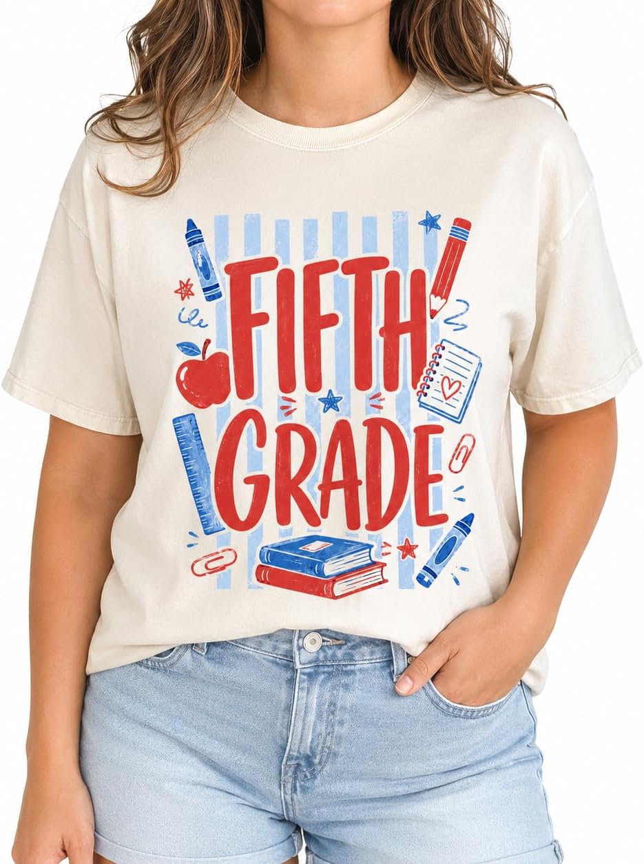 Fifth Grade Teacher T-Shirt, Back to School Classroom Graphic Tee - As Pictured