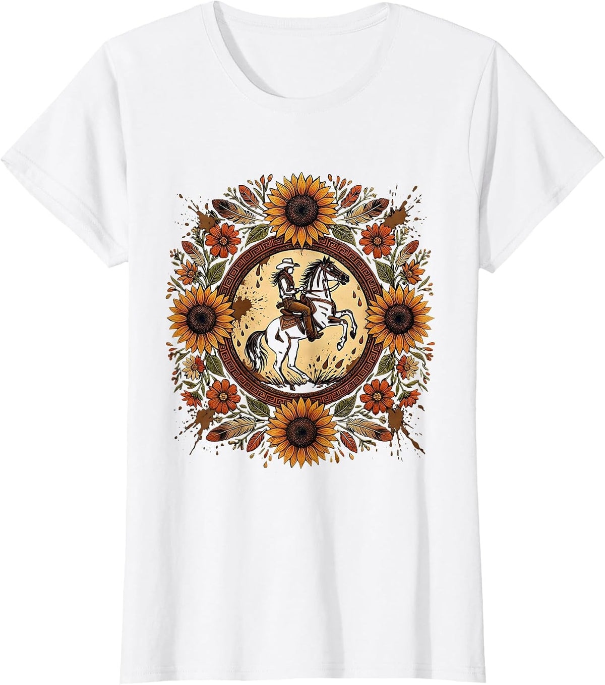 Cowgirl Full Gallop Muddy Rodeo Illustration T-Shirt - White