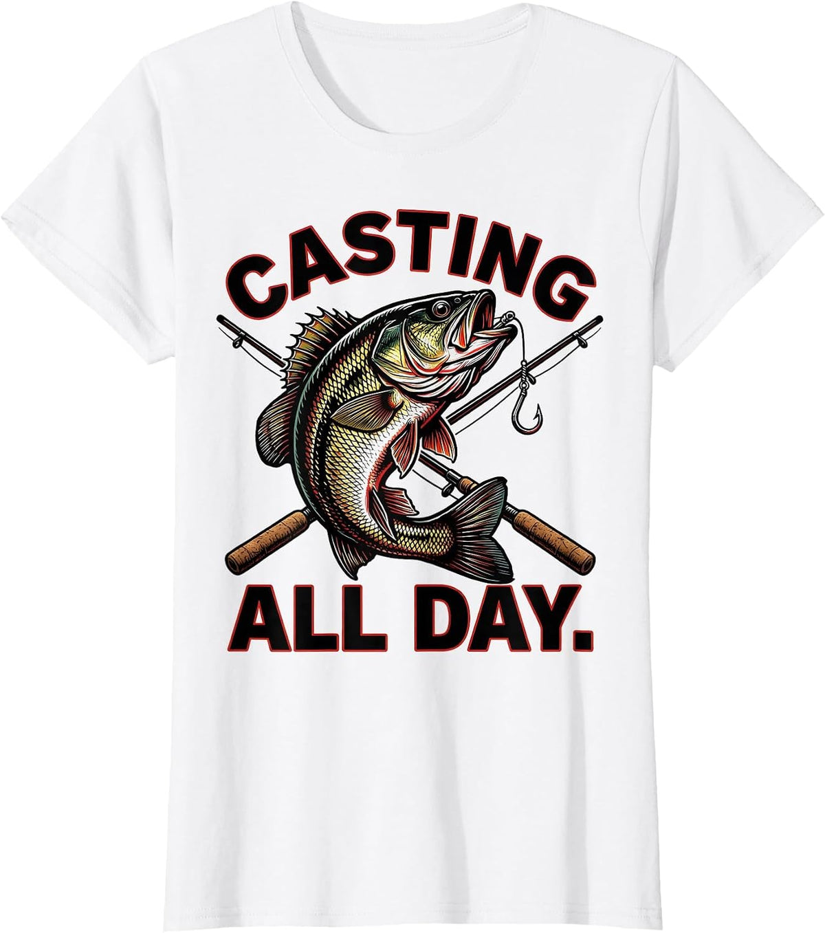 Casting All Day Long Sleeve Fishing Design for Men T-Shirt - White