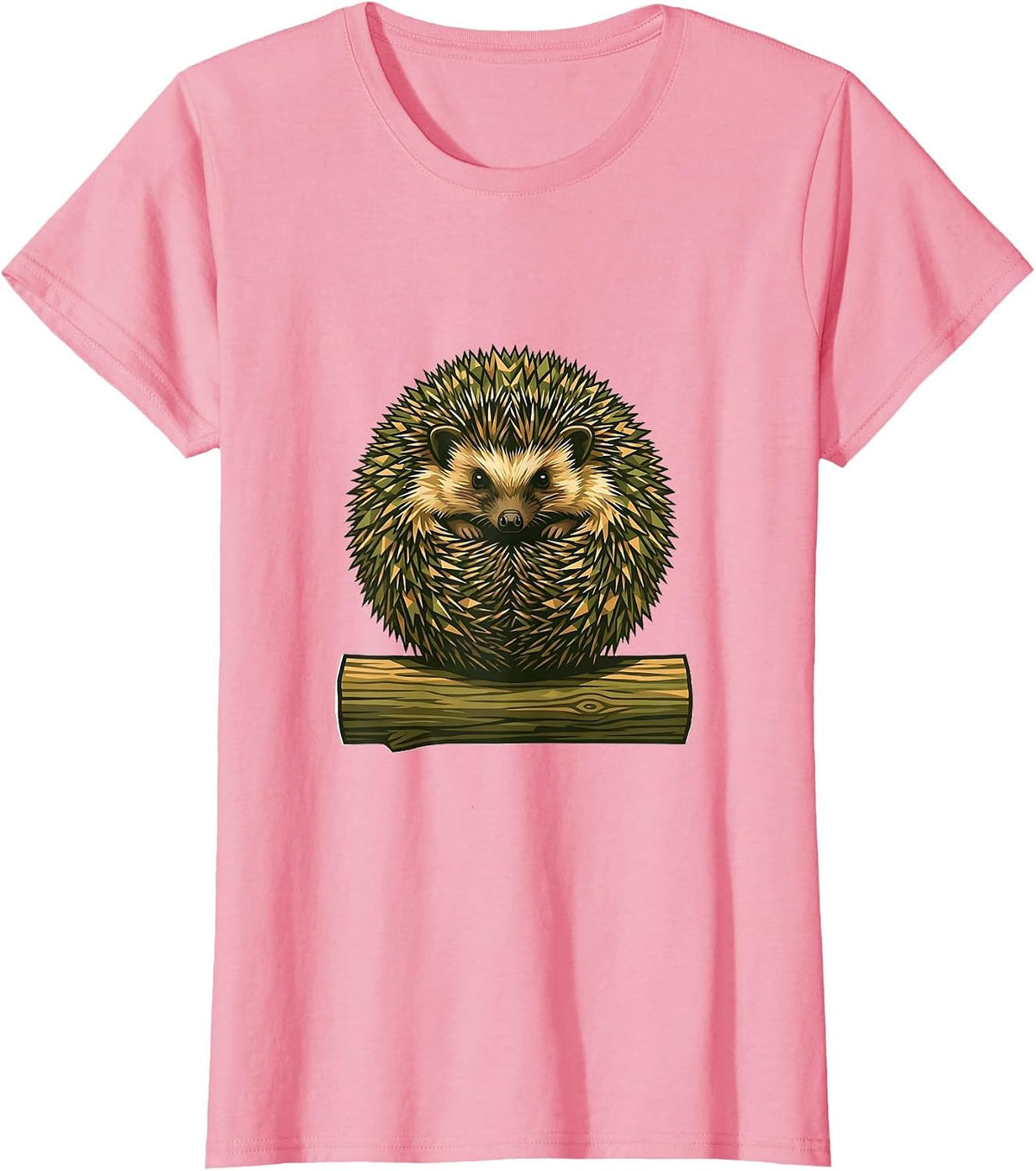 Women's Kids Camo Hedgehog Curled on Log T-Shirt - Pink