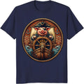 Pig Pirate Captain Steering Old Wooden Ship T-Shirt - Navy Blue