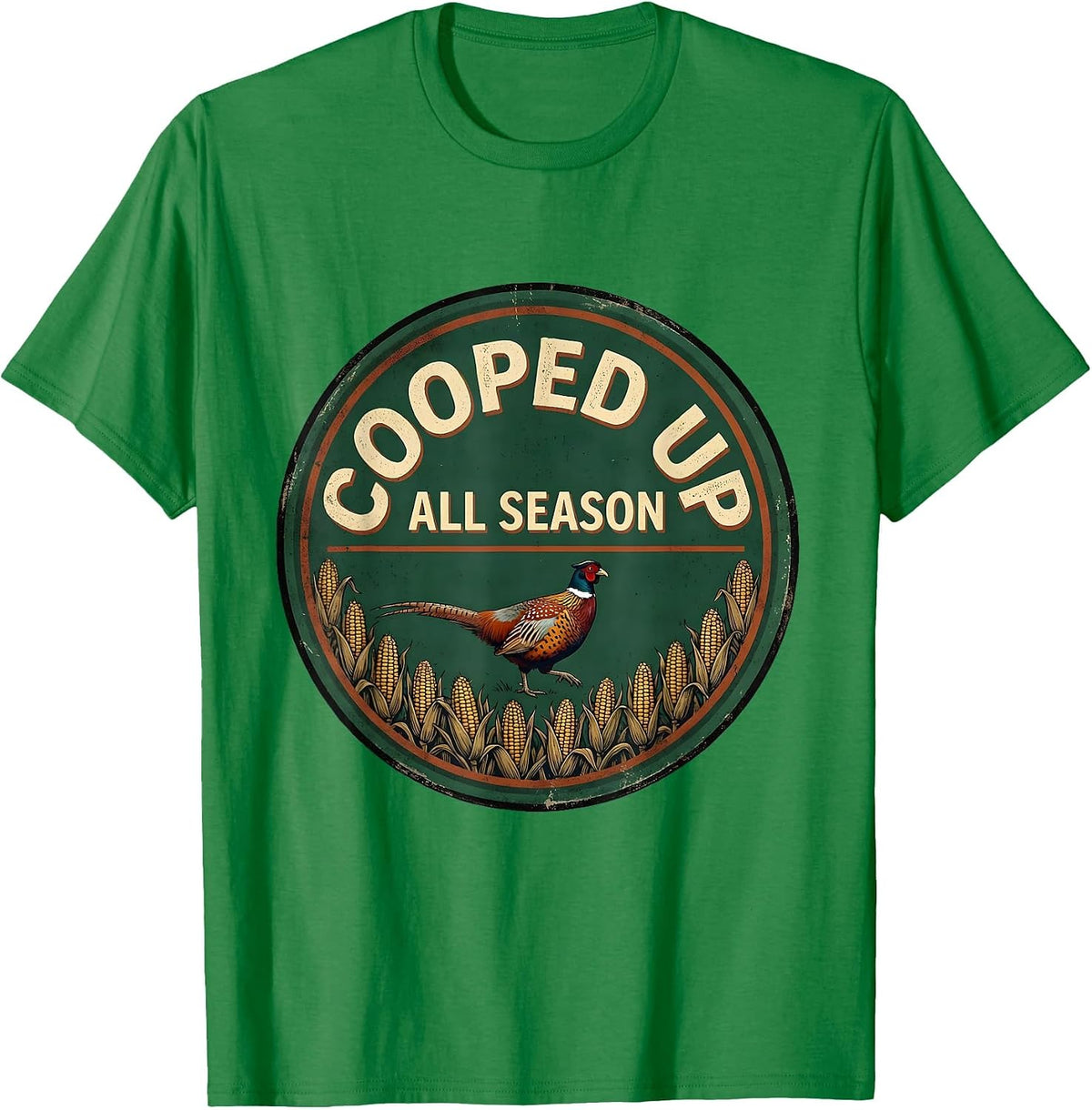 Men's Cooped Up All Season Vintage Pheasant Hunter Upland Bird T-Shirt - Kelly Green