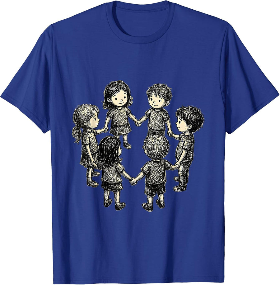 Down Syndrome Awareness Diverse Children Circle Art T-Shirt - Royal Blue