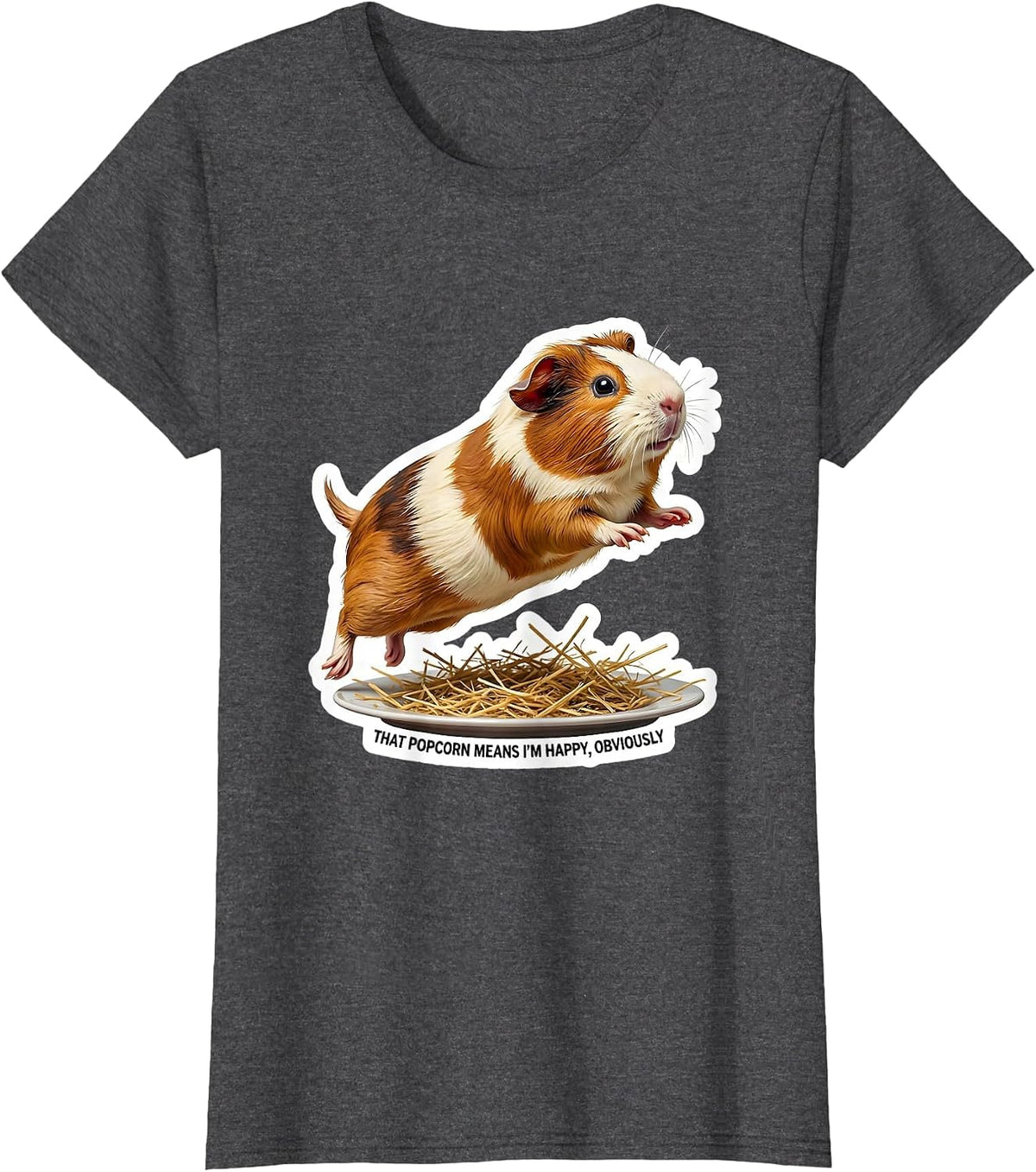 Women's That Popcorn Means I'm Happy, Obviously Funny Pig Lover T-Shirt - Dark Heather Grey