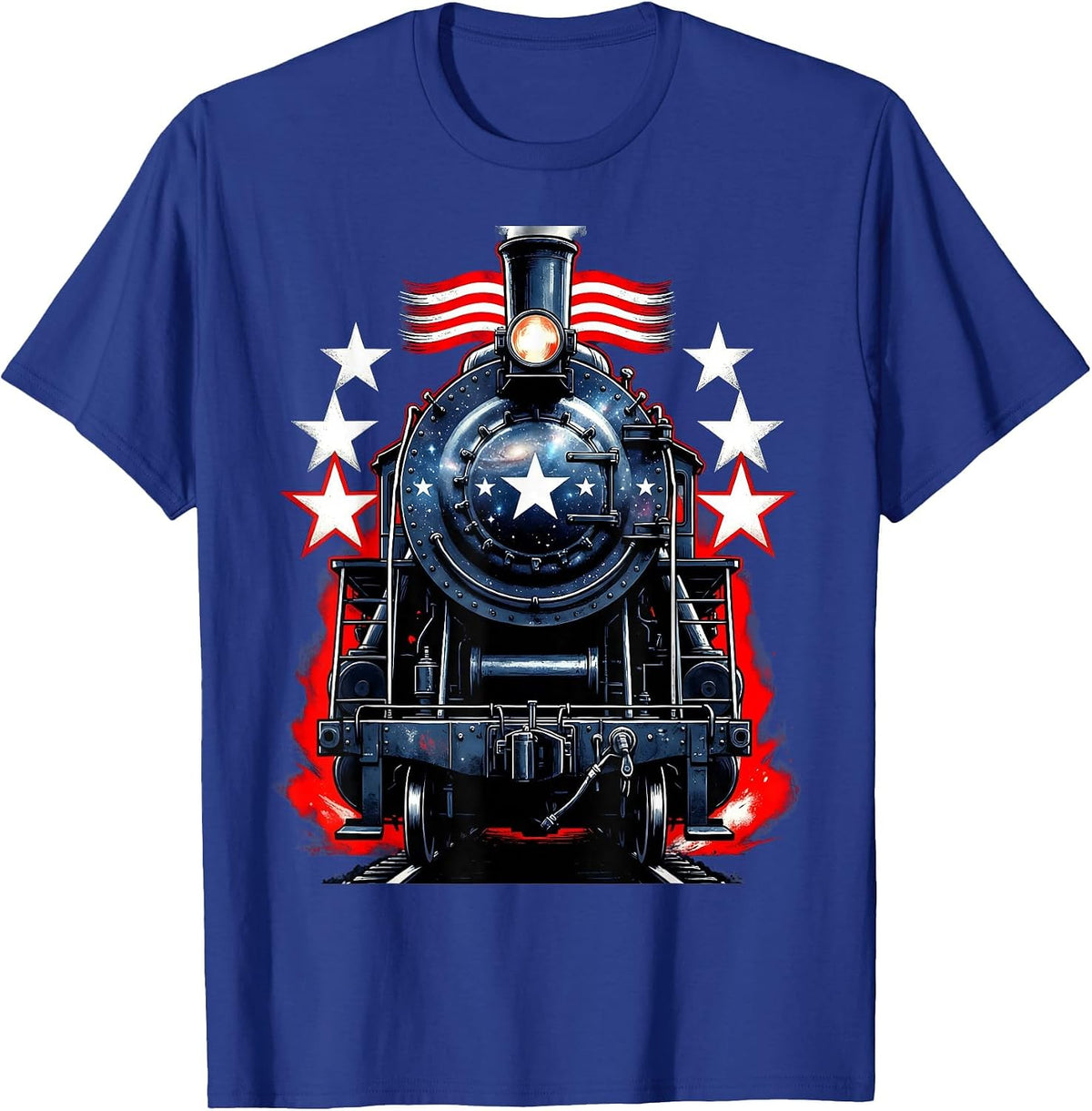 Vintage Steam Locomotive Labor Day Graphic T-Shirt - Royal Blue