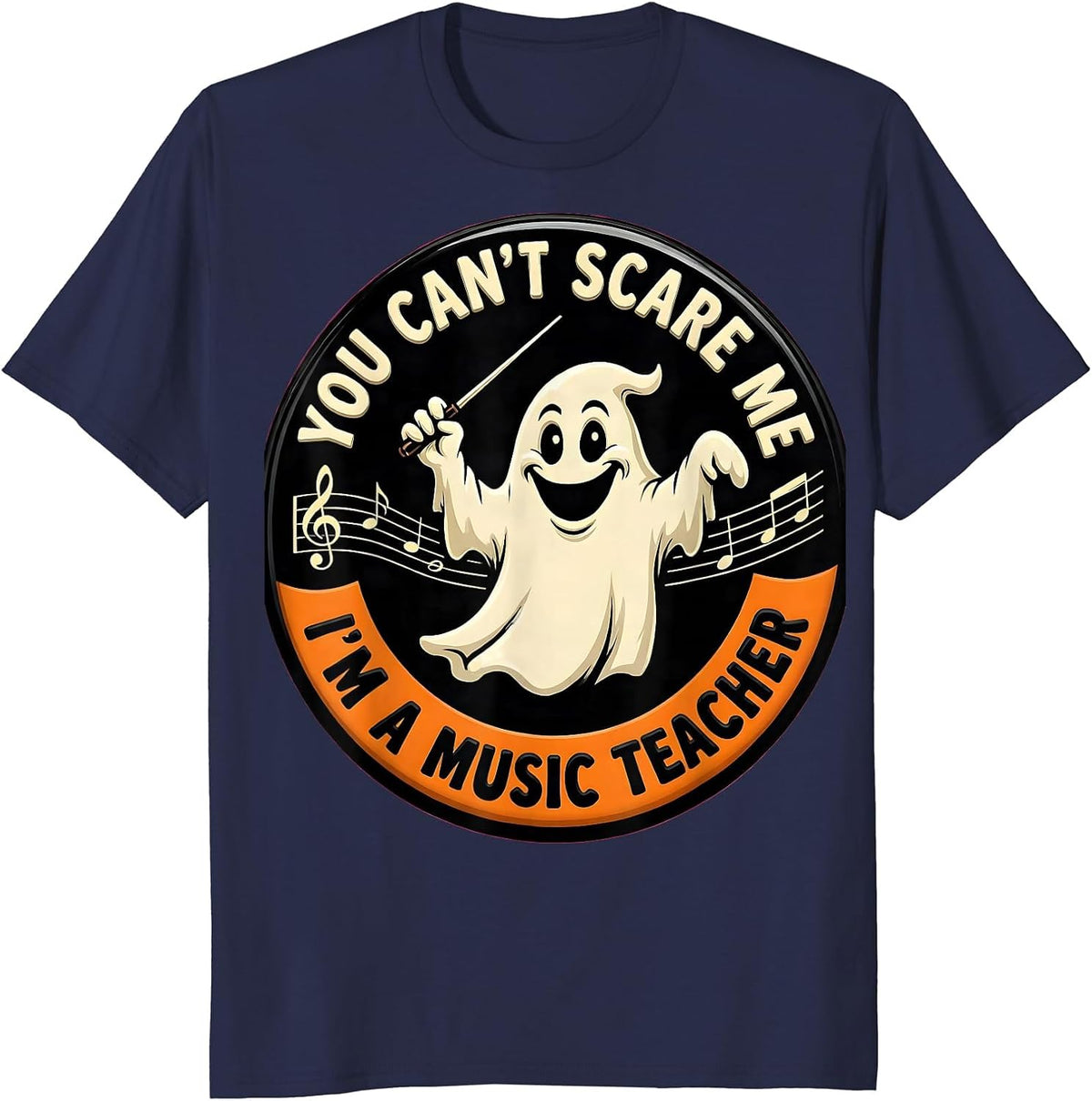 Men's You Can't Scare Me, I'm A Music Teacher Cartoon T-Shirt - Navy Blue