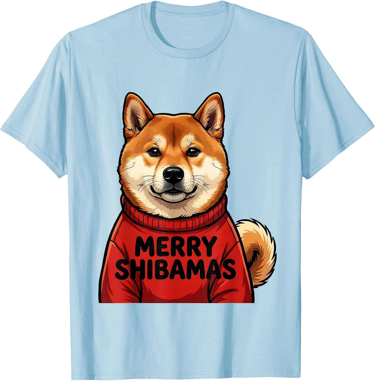 Men's Merry Shibamas Cartoon Shiba Inu Christmas Dog Lover Gift T-Shirt - Baby Blue
