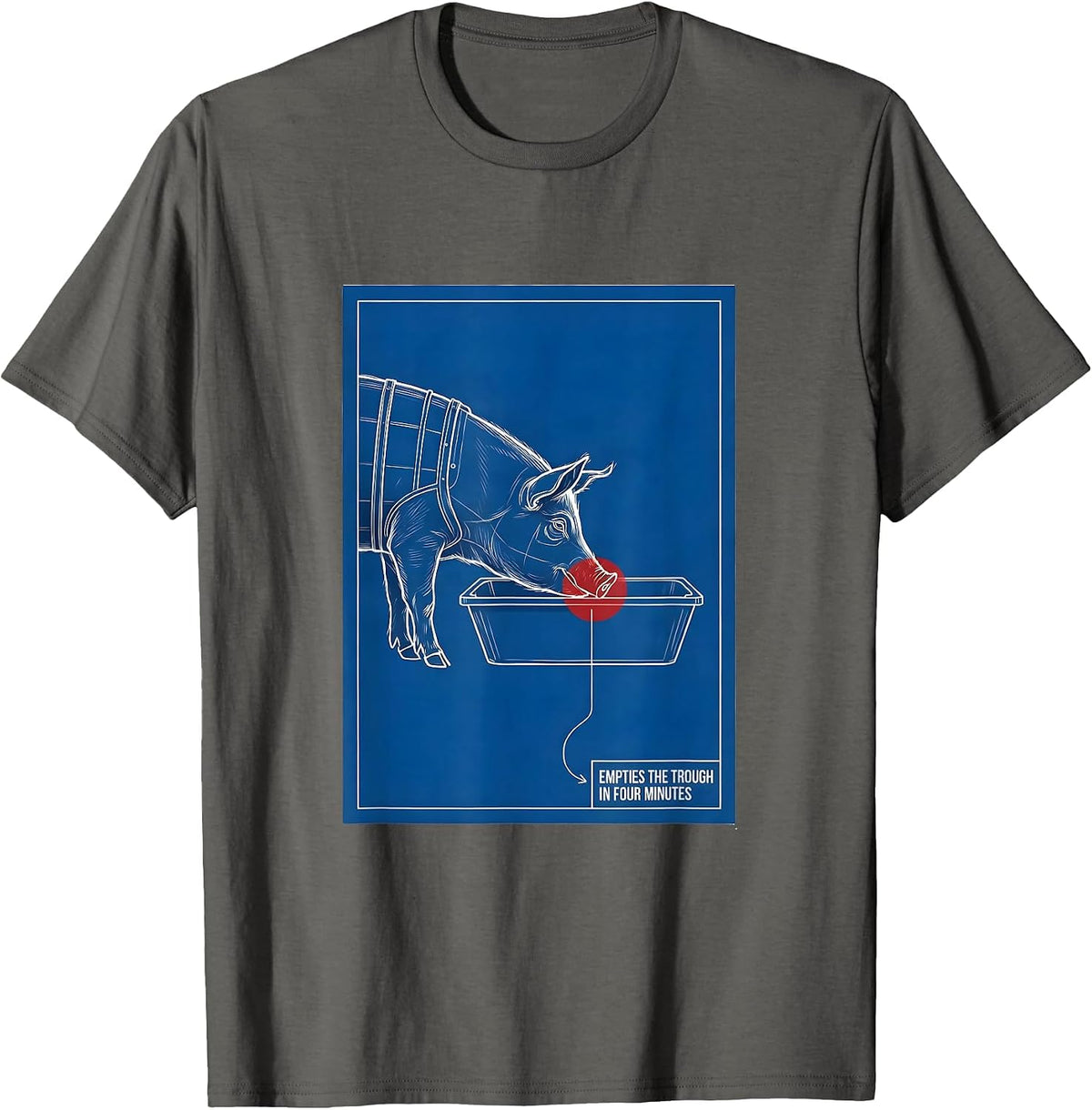 Empties The Trough In Four Minutes Technical Blueprint Pig T-Shirt - Asphalt Grey