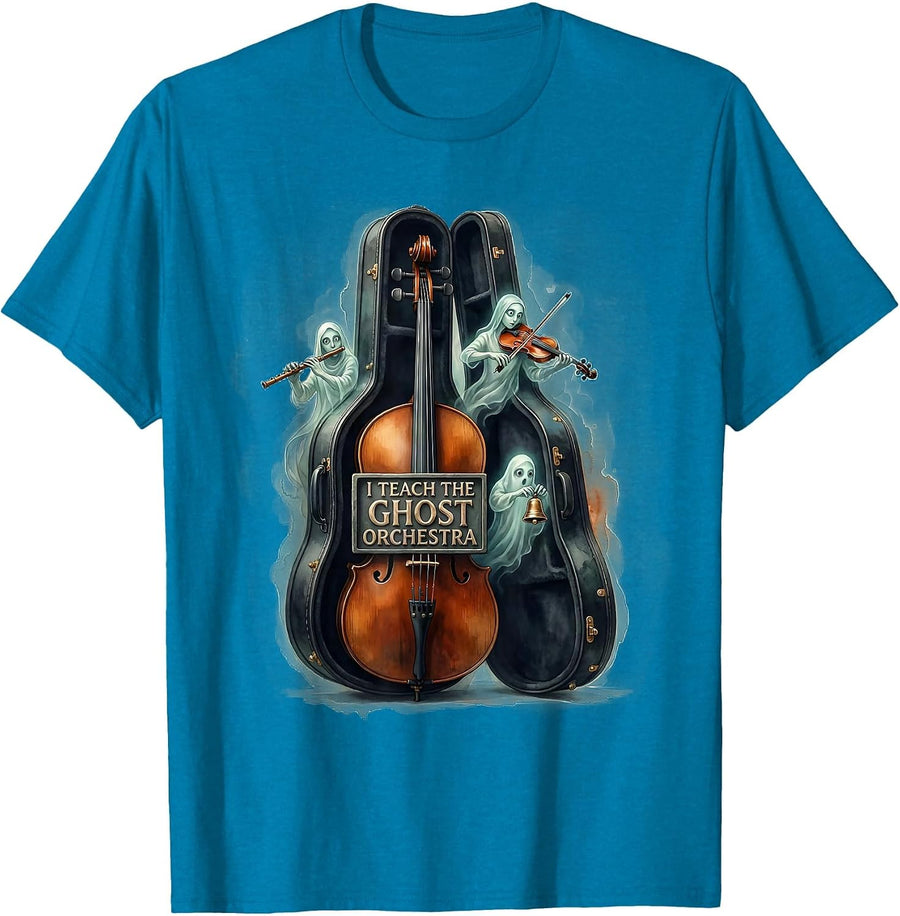 I Teach The Ghost Orchestra Whimsical Music Teacher T-Shirt - Sapphire Blue