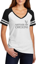 Mother of Chickens Chicken Graphic Top Ladies Game Day V-Neck Tee - Ladies V-Neck White\/Black