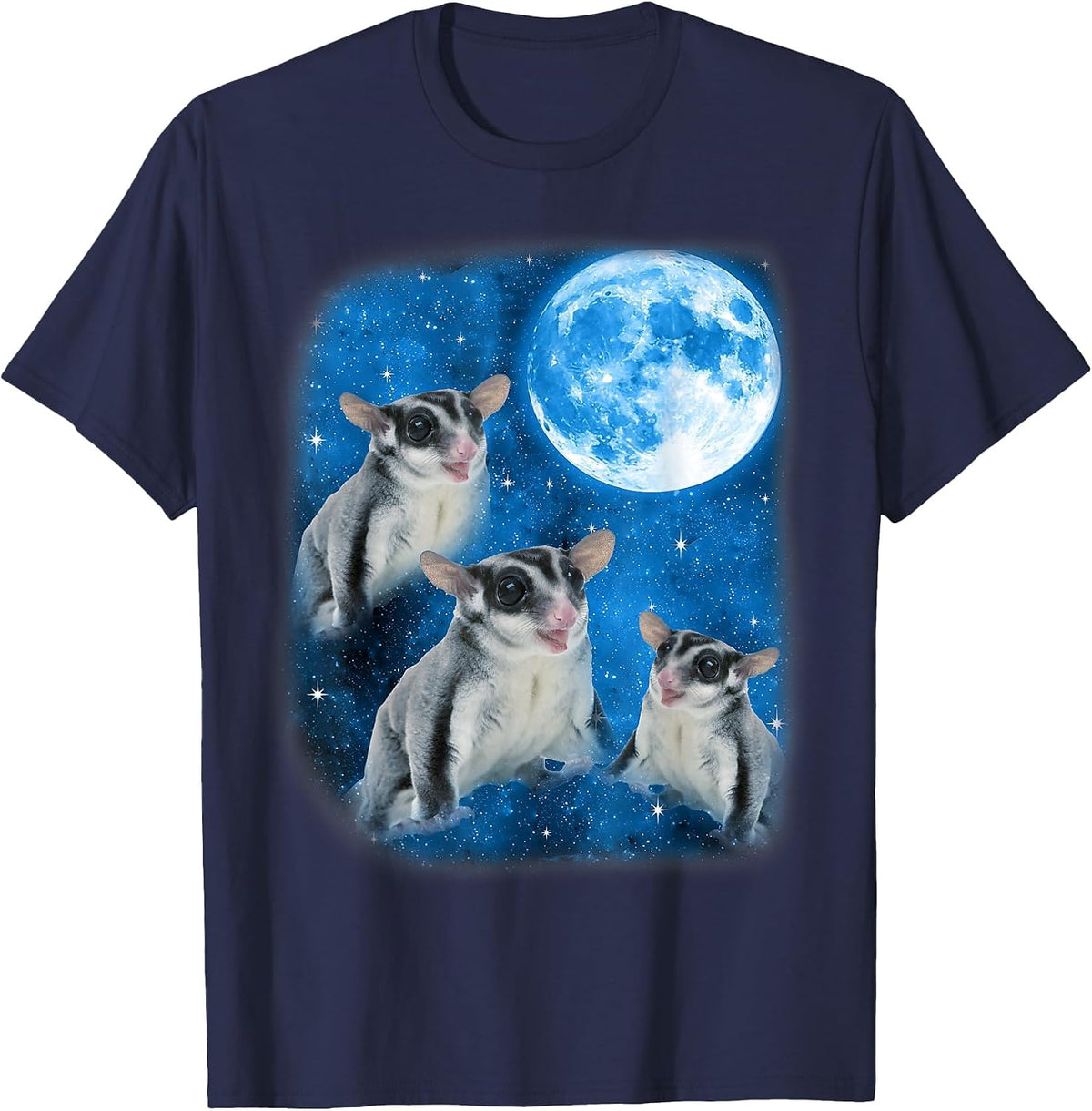 Sugar Glider Howling At The Space Full Moon Night Starry Sky T-Shirt - Navy Blue