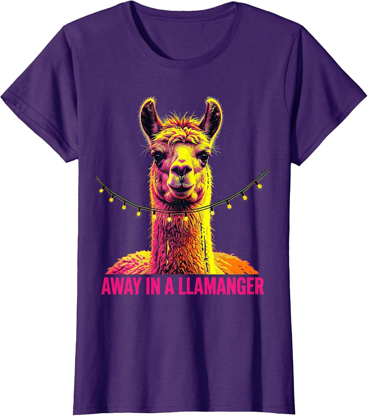 Women's Away In A Llamanger Funny Llama Christmas Animal Lover T-Shirt - Purple