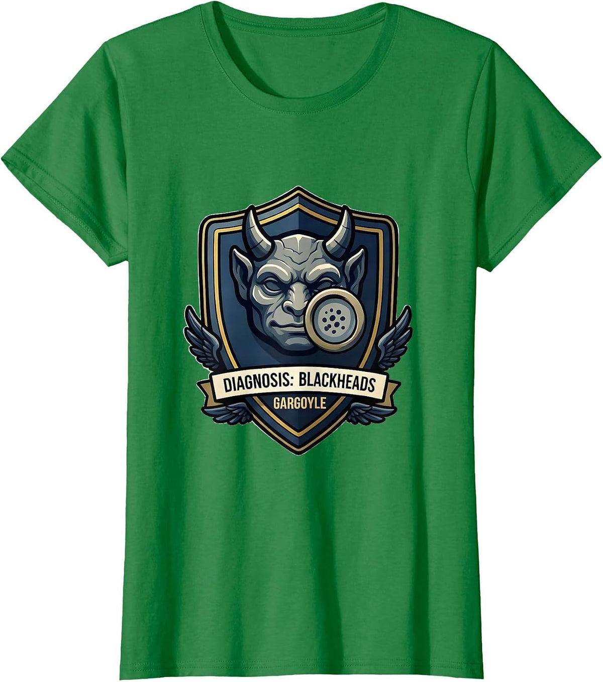 Diagnosis: Blackheads, Gargoyle Funny Dermatology Halloween T-Shirt - Kelly Green