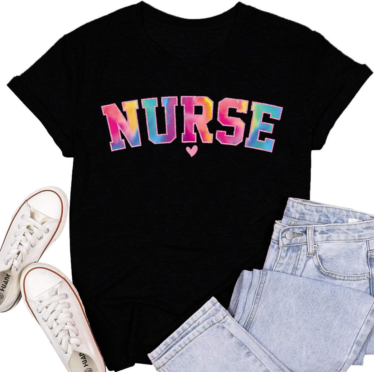 Women's Nurse Shirts Funny Nurse Life Short Sleeve T-Shirt Top - Black