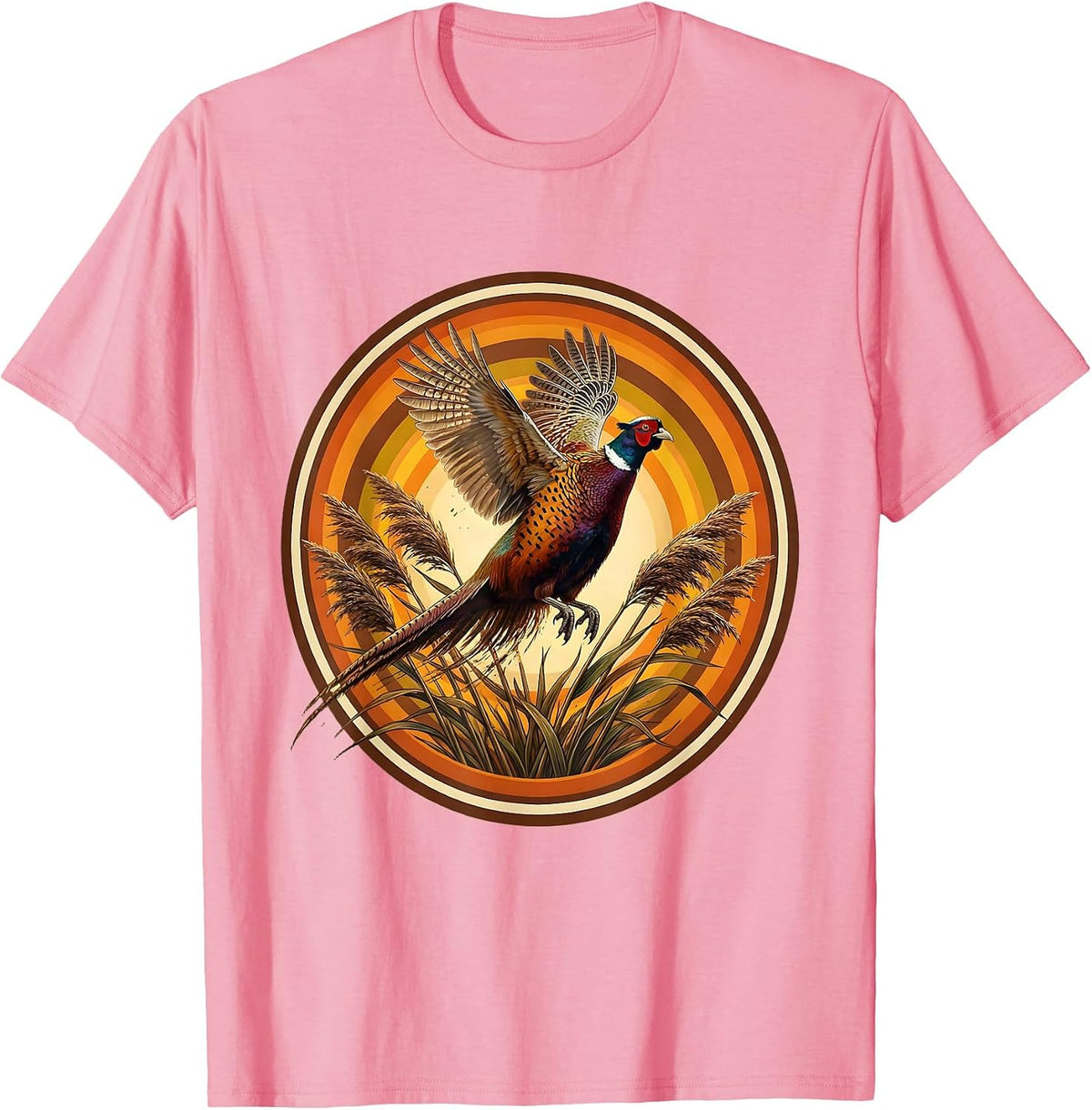 Pheasant Flush Fall Hunting Illustration T-Shirt - Pink