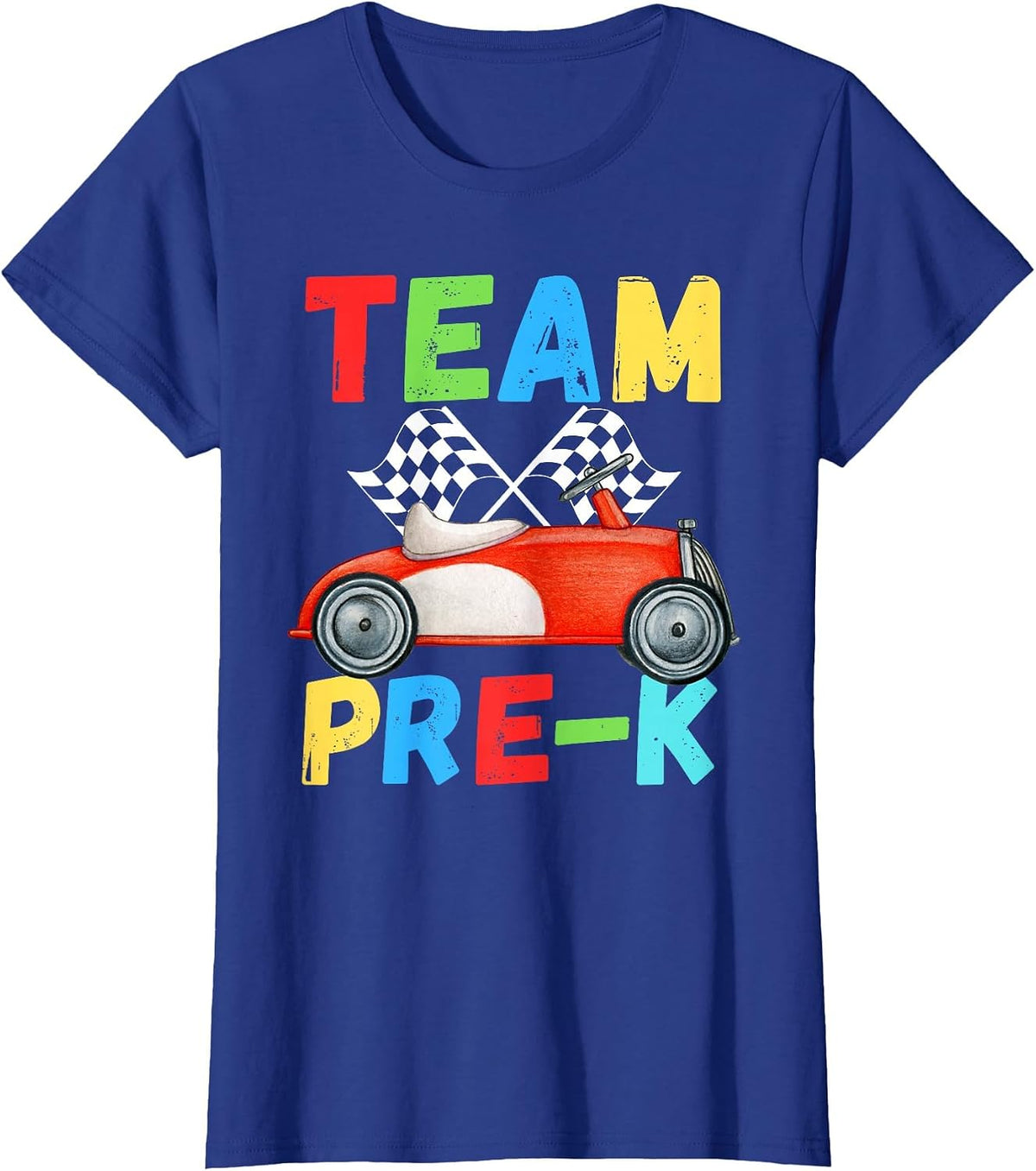 Hello Team Pre-K Squad Teacher Student Race Car Tees Funny T-Shirt - Royal Blue