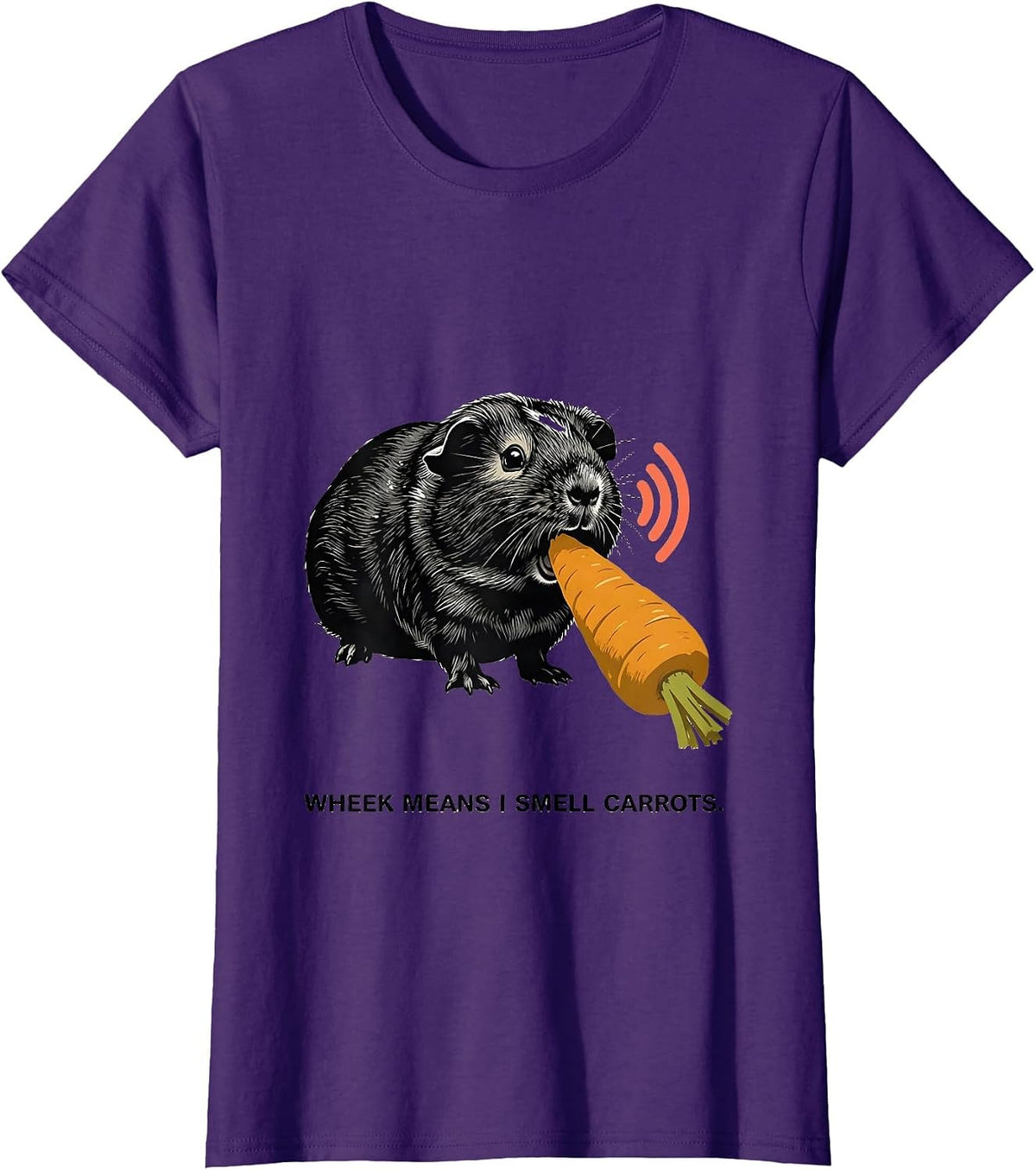 Women's Wheek Means I Smell Carrots Funny Guinea Pig Pet Lover Humor T-Shirt - Purple