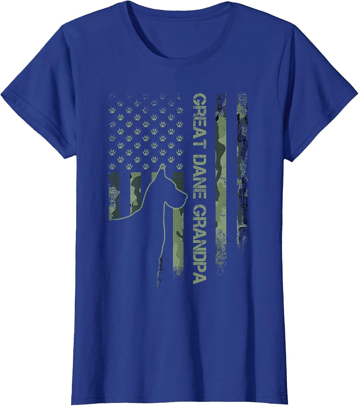 Vintage USA Camo Flag Proud Great Dane Grandpa Silhouette T-Shirt - Royal Blue