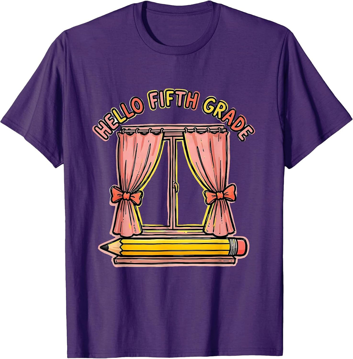 Men's Hello Fifth Grade Cute Coquette Bow Back To School Pencil T-Shirt - Purple