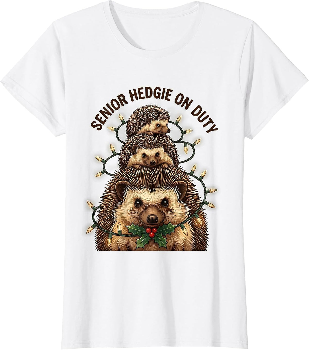 Women's Senior Hedgie On Duty Cute Hedgehog Christmas Humor T-Shirt - White