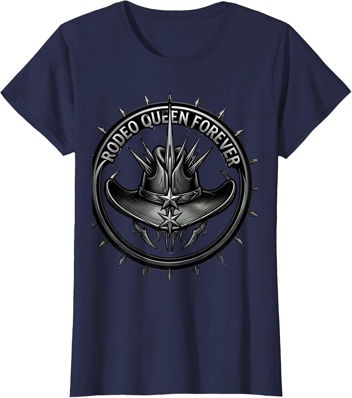 Women's Rodeo Queen Forever White Cowgirl Design T-Shirt - Navy Blue