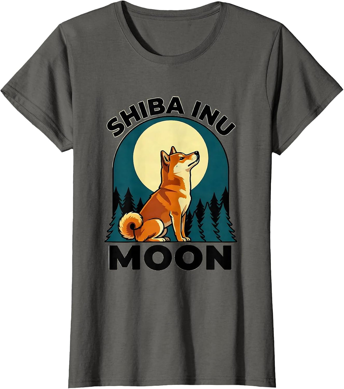 Women's Shiba Inu Moon Vintage Retro 90s Dog Breed Portrait T-Shirt - Asphalt Grey