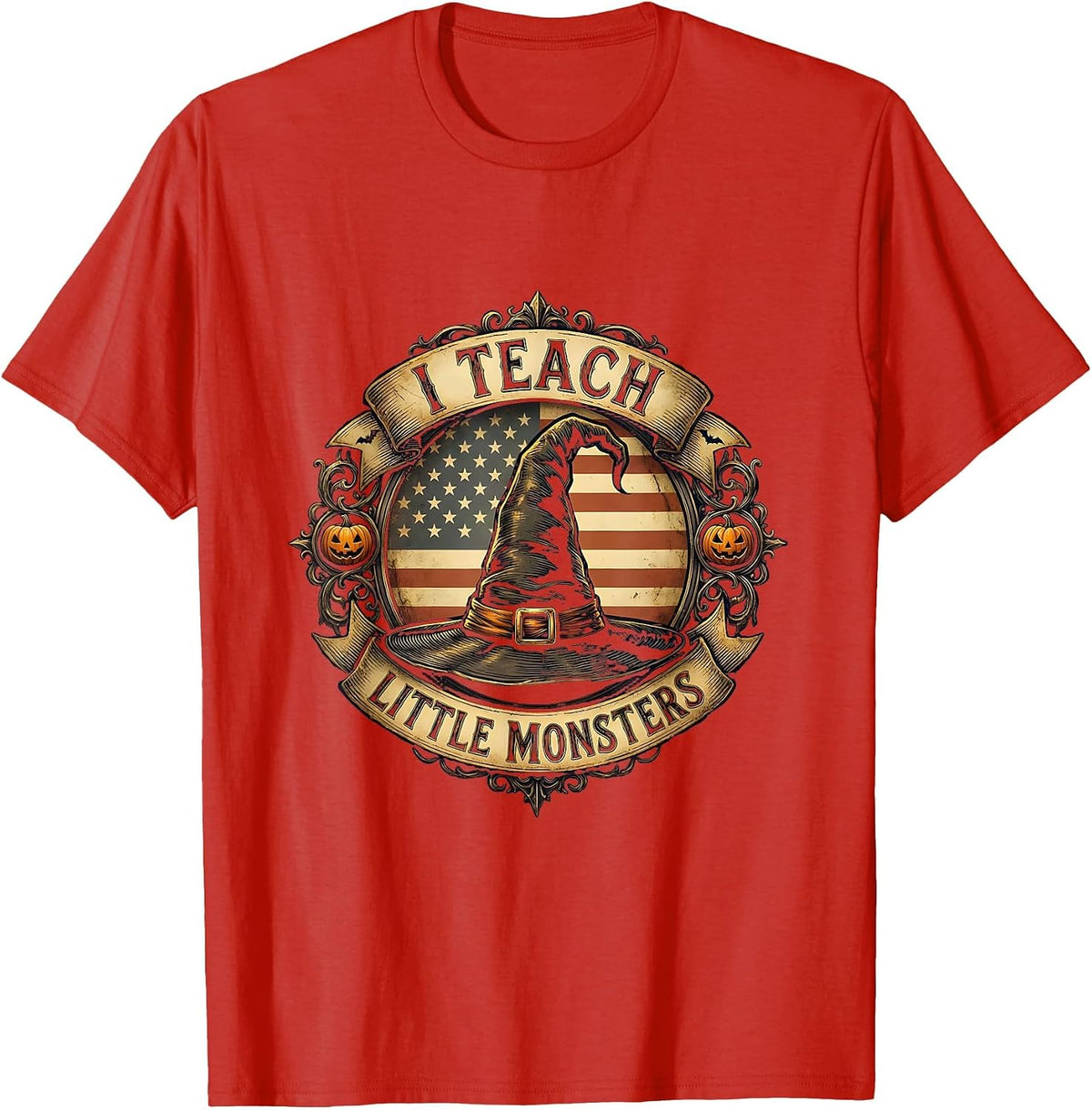 Men's I Teach Little Monsters Halloween Teacher Design T-Shirt - Red