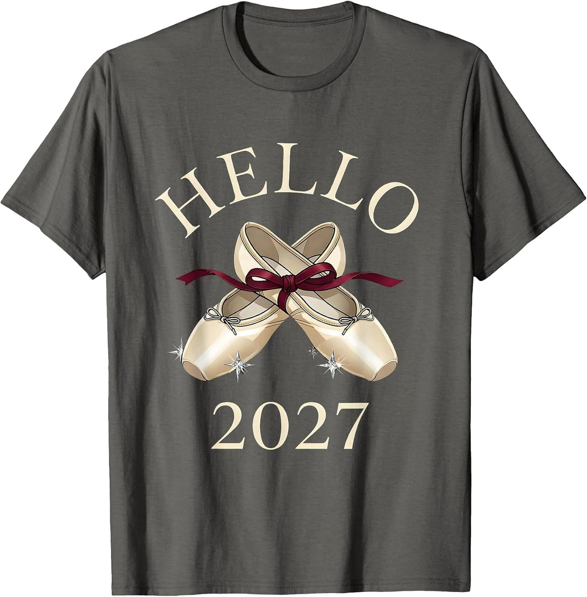 Men's Hello, 2027 Balletcore Graphic Girls Party Top New Years Eve T-Shirt - Asphalt Grey