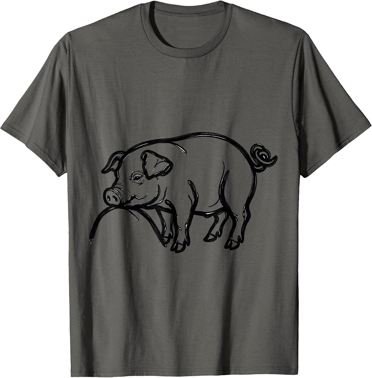 Piglet Line Art Funny Pig Lover Halloween Costume T-Shirt - Asphalt Grey