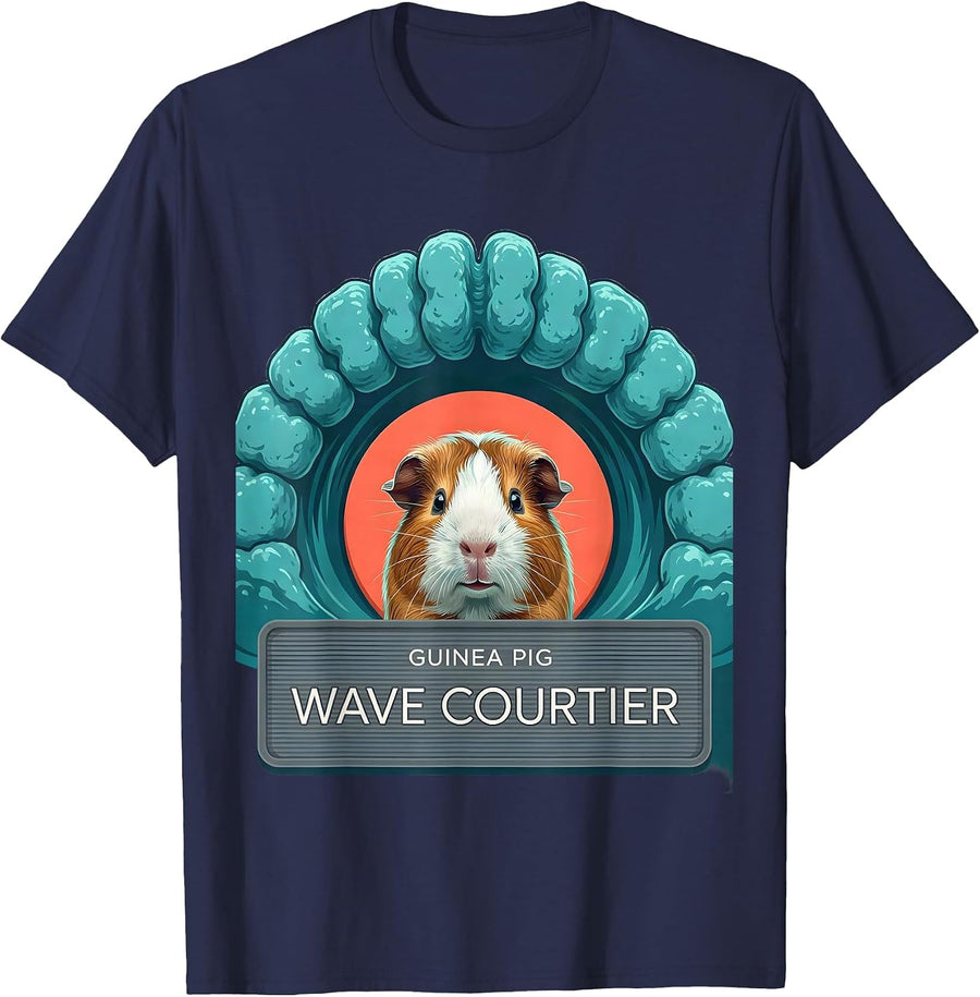Guinea Pig Wave Courtier Funny Animal Lover Pet Owner Humor T-Shirt - Navy Blue