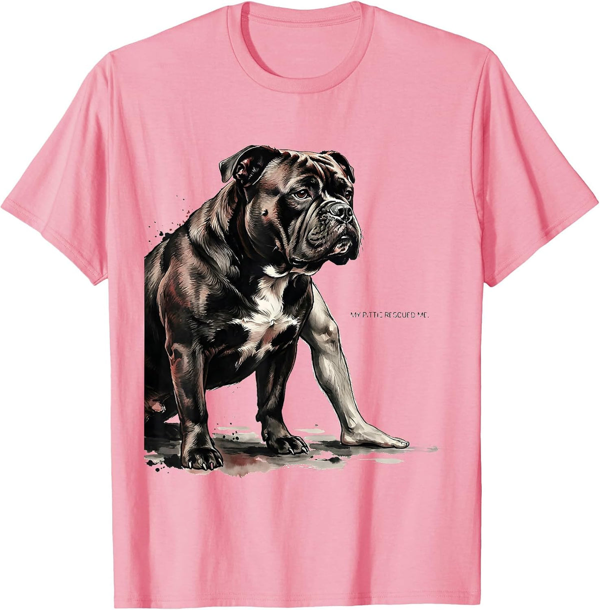Men's My Pittie Rescued Me Funny Pitbull Dog Mom Humor T-Shirt - Pink