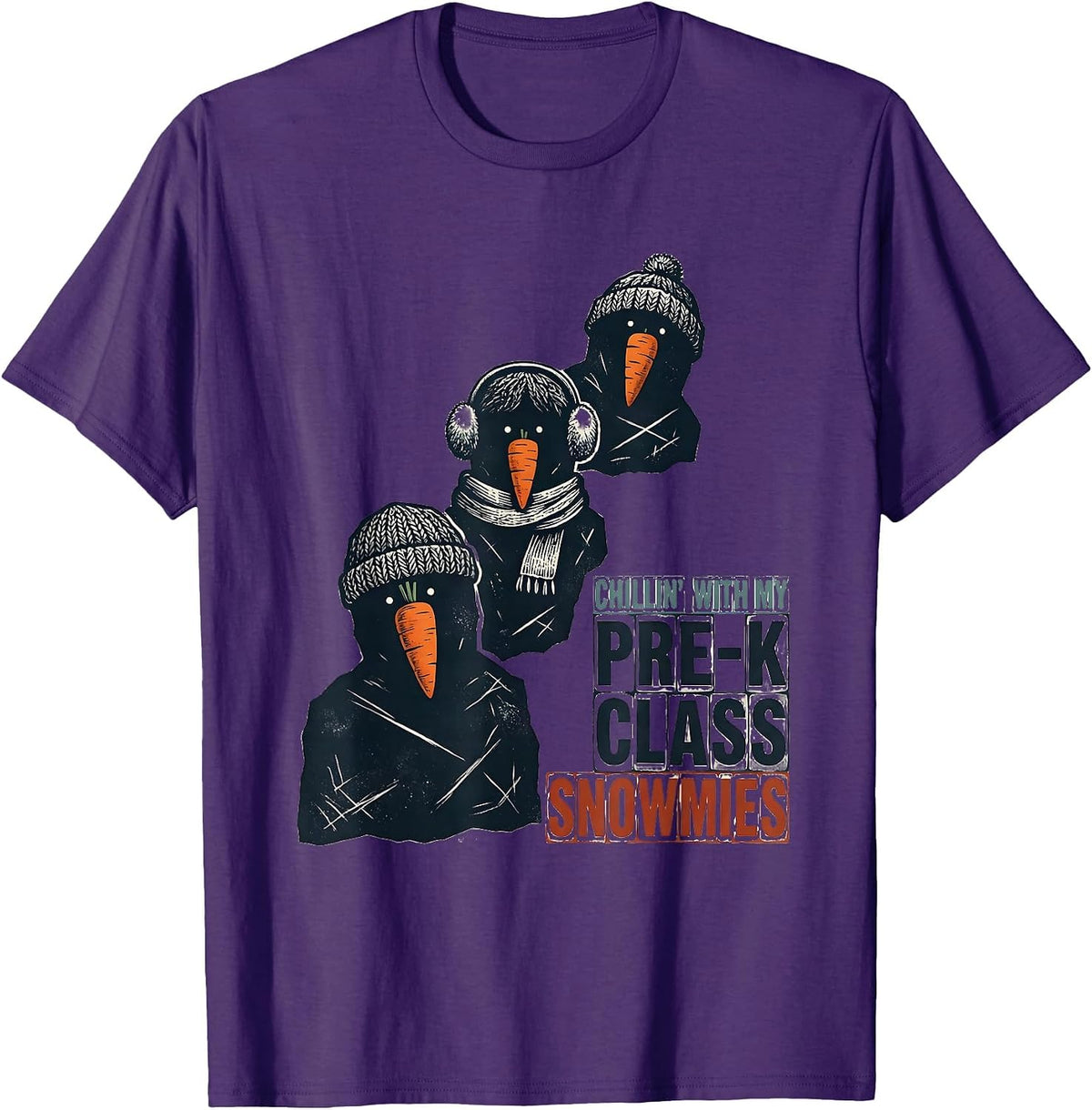 Chillin With My Pre-K Class Snowmies Funny Teacher Christmas T-Shirt - Purple