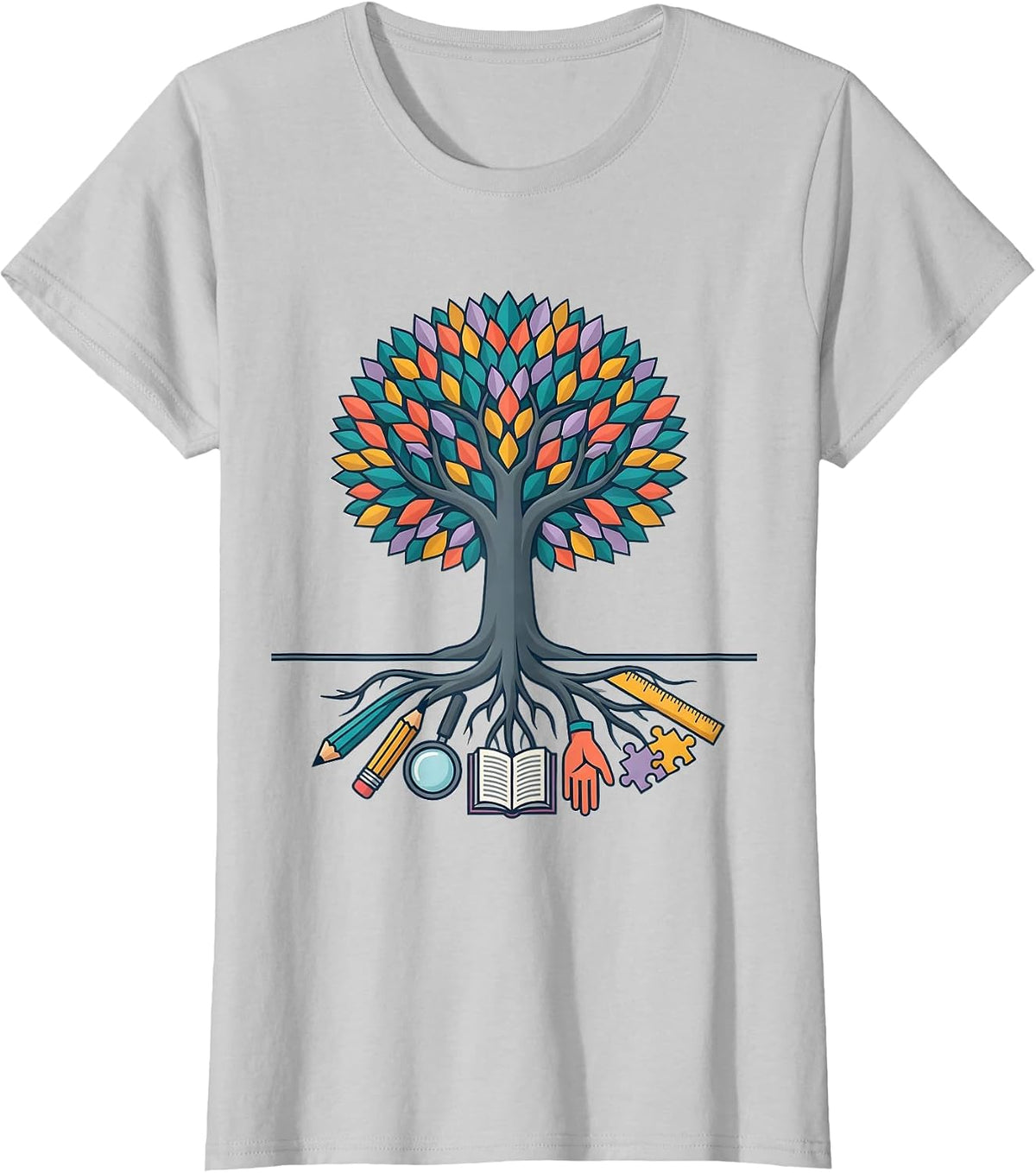 Women's Special Education Tree of Learning Roots Graphic T-Shirt - Silver Grey