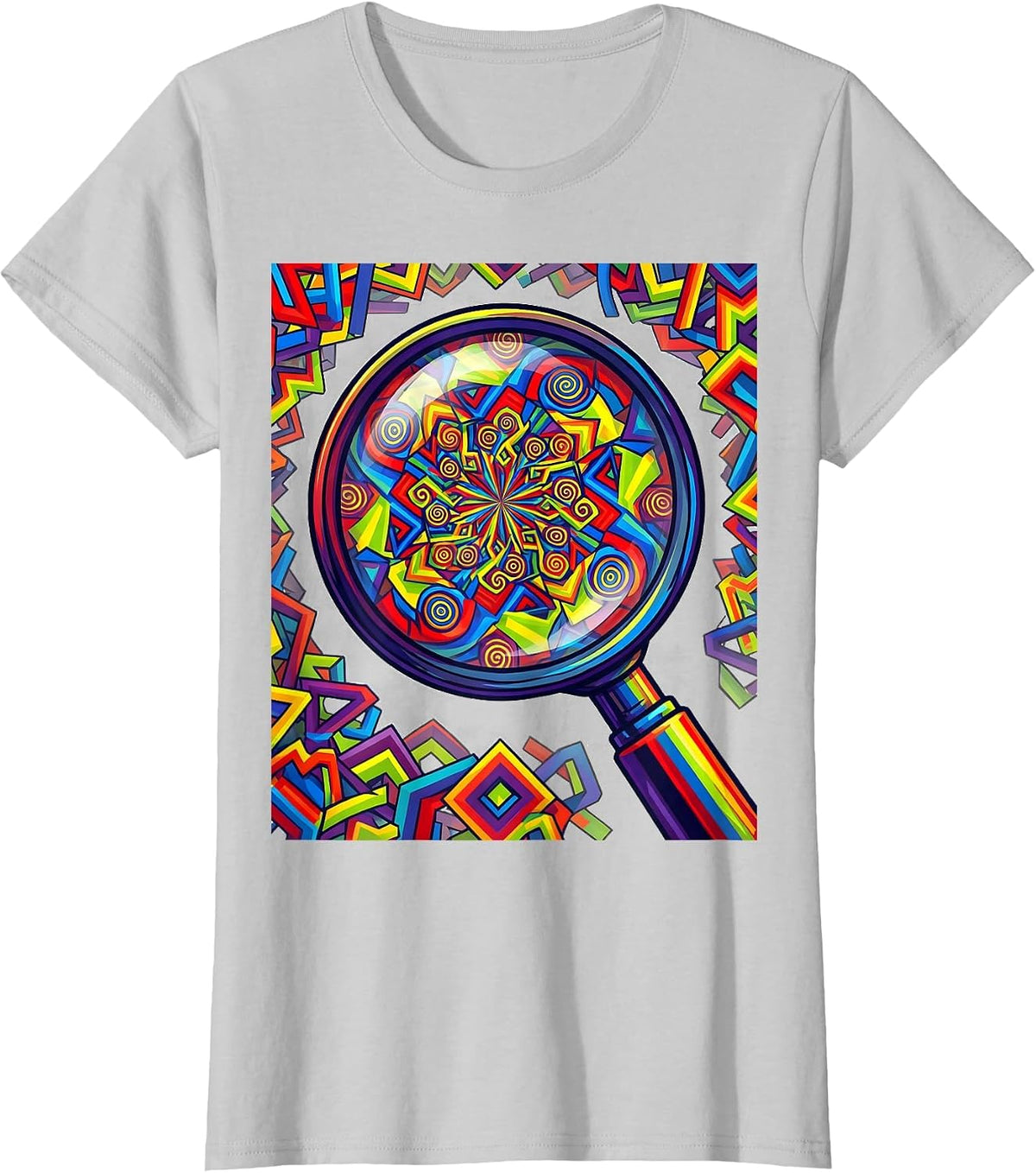 Women's Dyslexia Magnifying Glass Hidden Patterns Design T-Shirt - Silver Grey