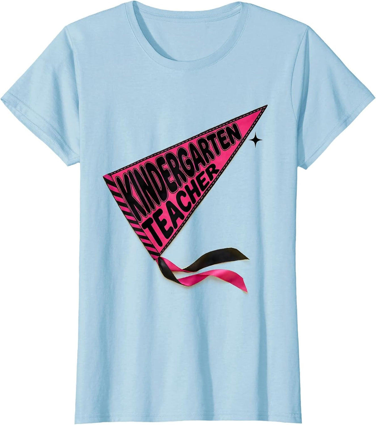 Women's Kindergarten Teacher Playful Back To School Pennant Flag T-Shirt - Baby Blue