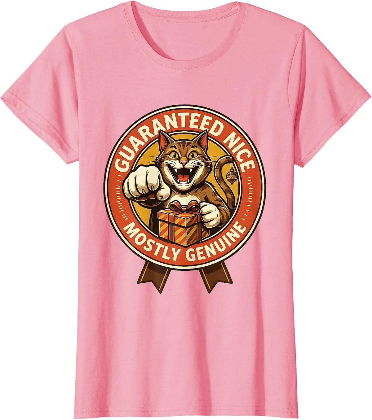Women's Guaranteed Nice Mostly Genuine Retro Advertising Cat T-Shirt - Pink