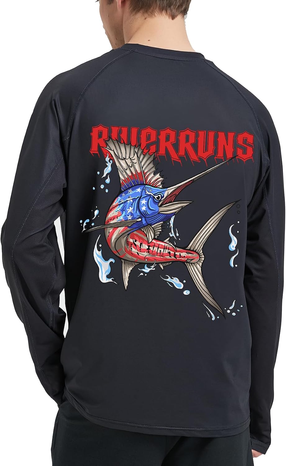 Riverruns UPF 50+ Long Sleeve Fishing Shirt for Men - Black Sailfish