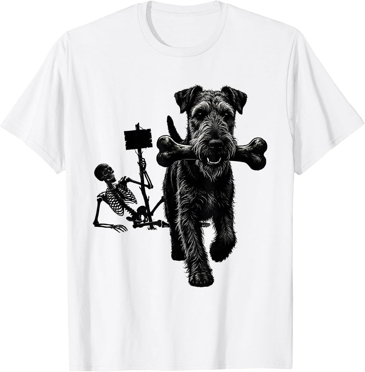 Men's Airedale Terrier Skeleton Chasing Funny Dog Mom Halloween T-Shirt - White