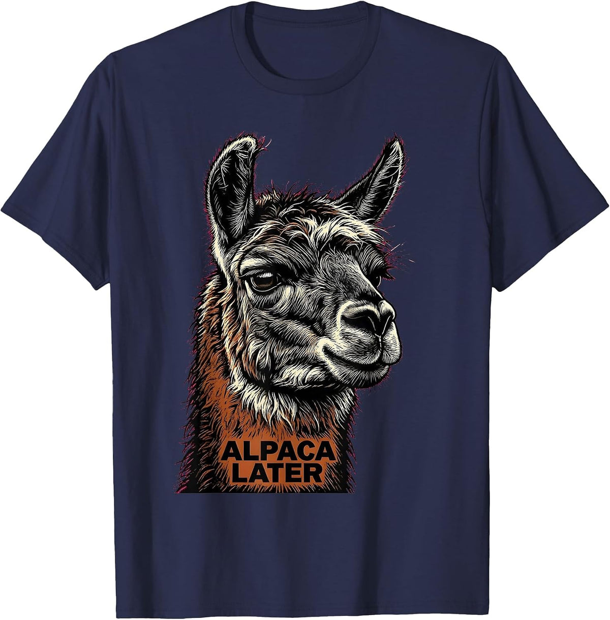 Alpaca Later Linocut Funny Alpaca Squad Humor T-Shirt - Navy Blue