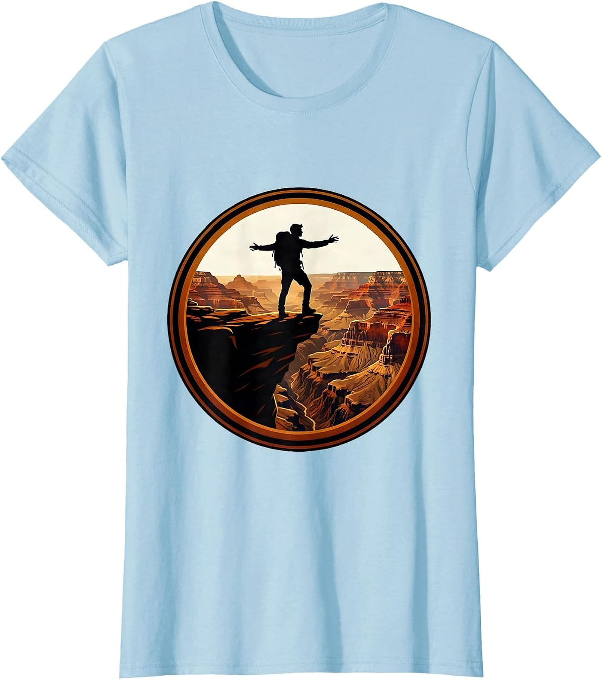 Grand Canyon Lone Hiker Canyon Rim Illustration T-Shirt - Baby Blue