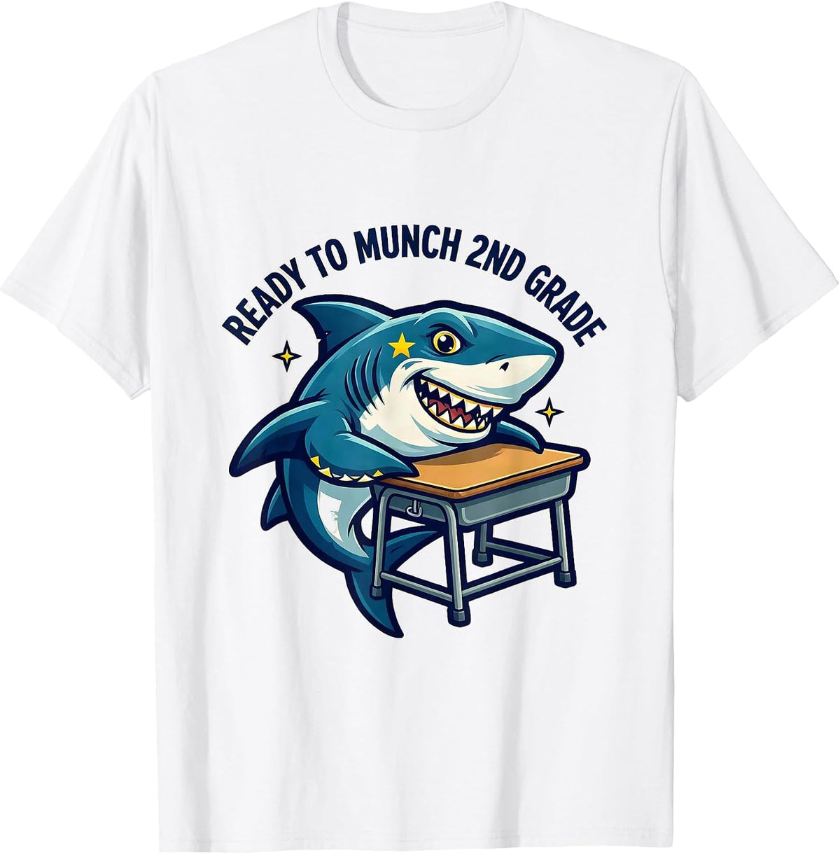 Men's Ready To Munch 2nd Grade Funny Shark Back to School Boys T-Shirt - White