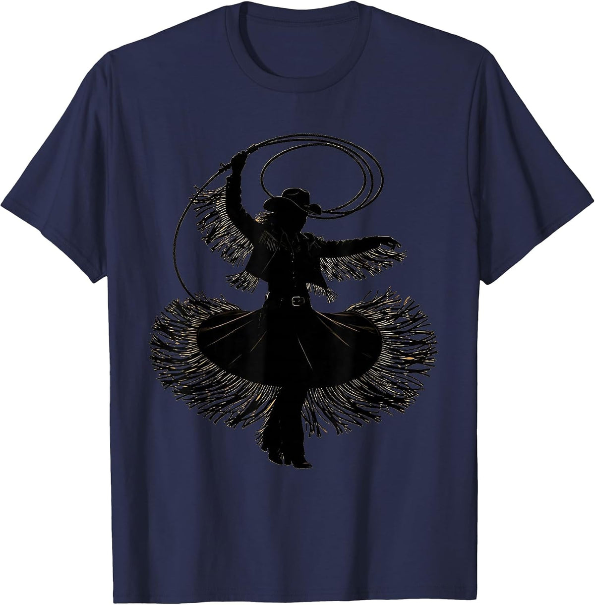 Rodeo Lasso Fringe Jacket Western Cowgirl Graphic T-Shirt - Navy Blue