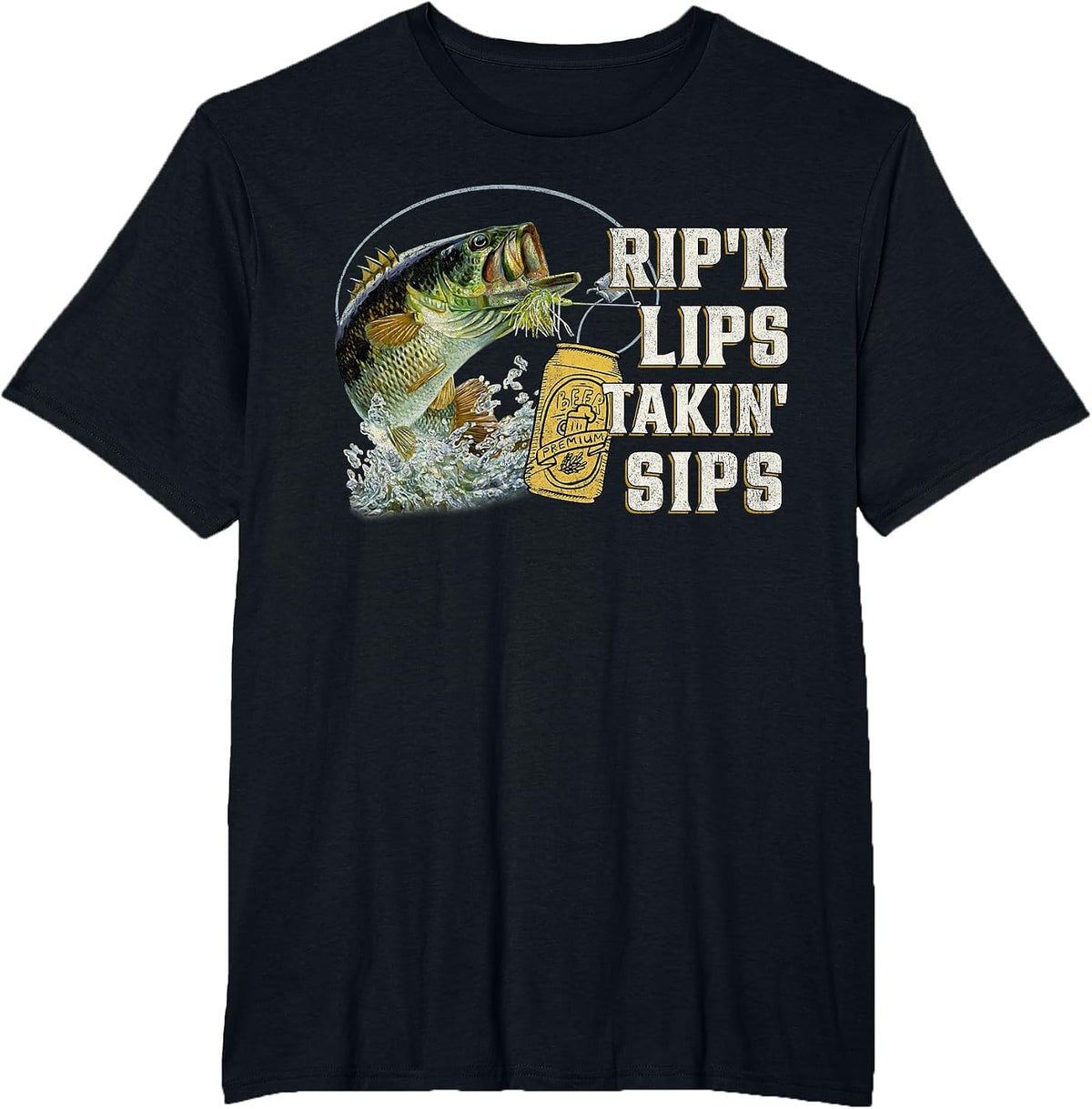 Rip'n Lips Talking Sips Funny Fishing T-Shirt - Black