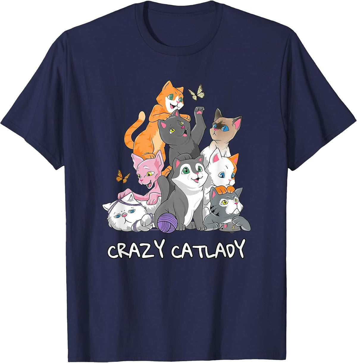 Crazy Catlady Shirt Cat Breeds Kitten Funny Cat Mom T-Shirt - Navy Blue